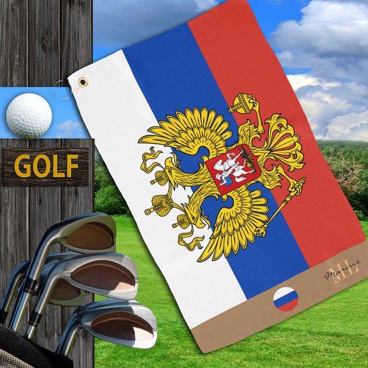 Russische Flagge und Russland mit Monogramm Golfha Golfhandtuch