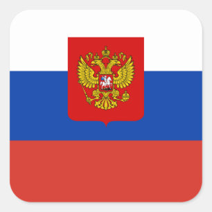 Russische Flagge und Wappen, Flagge Russlands Quadratischer Aufkleber