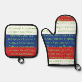 Russische Flaggenfarben mit Städten Ofenhandschuh & Topflappen-Set