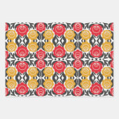 Russische Folklorerote Blume und Geflügel, geometr Geschenkpapier Set (Vorderseite)