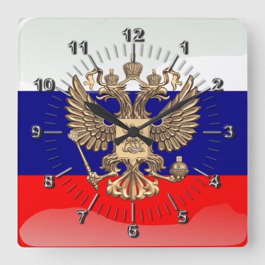 Russische Hochglanzflagge Quadratische Wanduhr (Vorderseite)