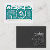 Russische Kamera - DK cyan-blau auf Weiß Visitenkarte (Vorne/Hinten)