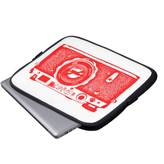 Russische Kamera - Rot auf Weiß Laptopschutzhülle (Vorne Knopf)