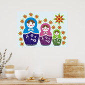 Russische Matryoshka-Puppe in Sonnenblumen Poster (Küche)