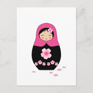 Russische Nest Doll Pink Matryoshka Babushka Postkarte