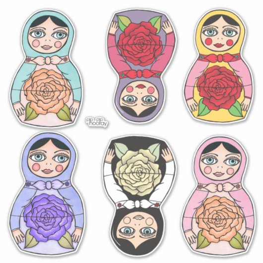 Russische Nesting Matryoshka-Puppen Illustriert Aufkleber (Vorderseite)