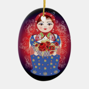 Russische Puppen-Weihnachtsverzierung - "Elena " Keramik Ornament