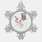 Russische rote Borzoi-Verzierung Schneeflocken Zinn-Ornament (Vorderseite)