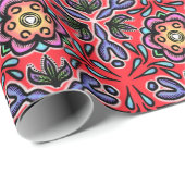 Russische Rote Folk Art Floral Print Ethnic Textil Geschenkpapier (Rolleneckpunkt)