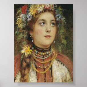 Russische Schönheit im Sommergarland Poster