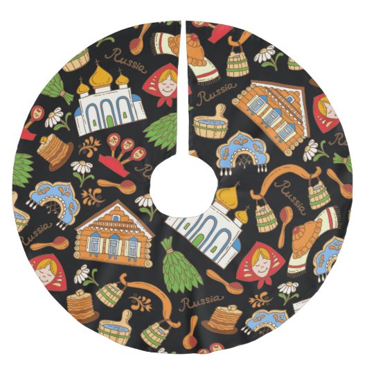 Russische Symbole: Vintages Muster. Polyester Weihnachtsbaumdecke (Vorderseite)