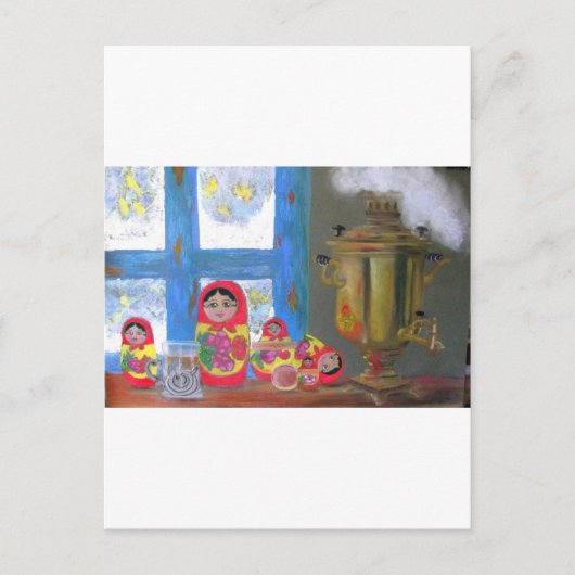 russische Teezeit Postkarte (Vorderseite)
