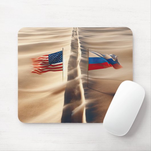 Russische und amerikanische Flagge in Windblown-Sa Mousepad (Mit Mouse)
