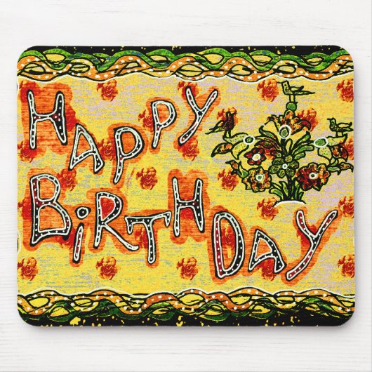 Russische Volkskunst Happy Birthday Mousepad (Vorne)