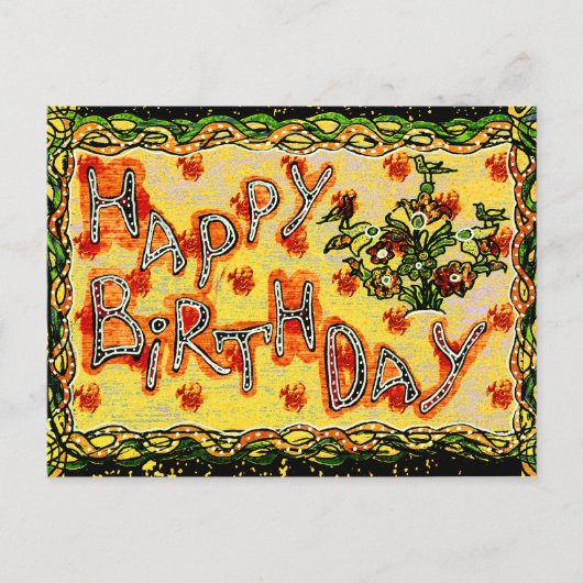 Russische Volkskunst Happy Birthday Postkarte (Vorderseite)
