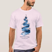Russische Weihnachtsblauer Baum Wasserfarbe T-Shirt (Vorderseite)
