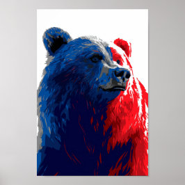 Russischer Bär - Fett Blau und Rot Design Poster