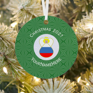 Russischer Engel Weihnachtsflagge Personalisiert  Ornament Aus Metall