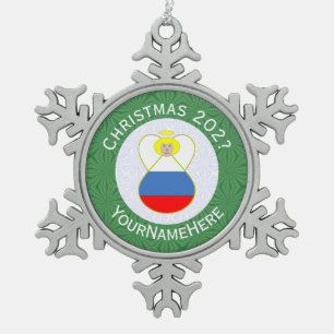 Russischer Engel Weihnachtsflagge Personalisiert  Schneeflocken Zinn-Ornament