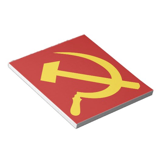 Russischer Hammer und schwarzer Notepad Notizblock (angewinkelt)
