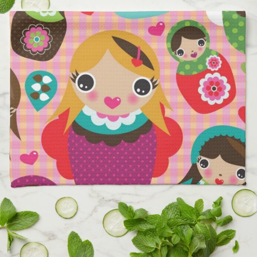Russischer Puppenillustrationshintergrund Handtuch (Gefaltet)