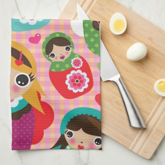 Russischer Puppenillustrationshintergrund Handtuch (Viertel Falte)