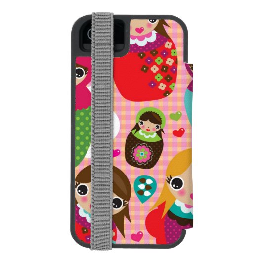 Russischer Puppenillustrationshintergrund Incipio iPhone Geldbeutel-Hülle (Folio Rückseite)