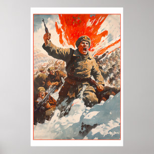Russischer Soldat Fleeing Zombie Horde Poster