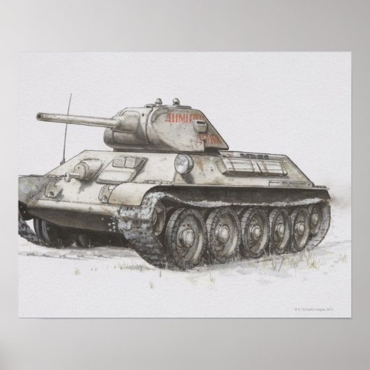 Russischer T-34-Tank, Seitenansicht. Poster (Vorne)