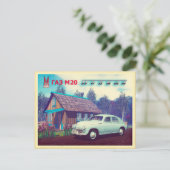 Russisches Auto und Dacha Postkarte (Stehend Vorderseite)