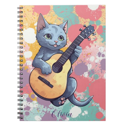 Russisches Blue Cat Notebook mit Gitarre Notizblock (Vorderseite)