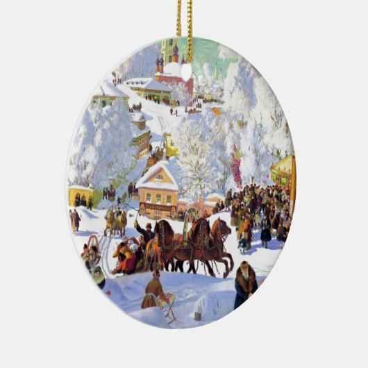 Russisches Dorf im Winter Keramikornament (Rechts)