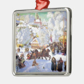 Russisches Dorf im Winter Silbernes Ornament (Links)
