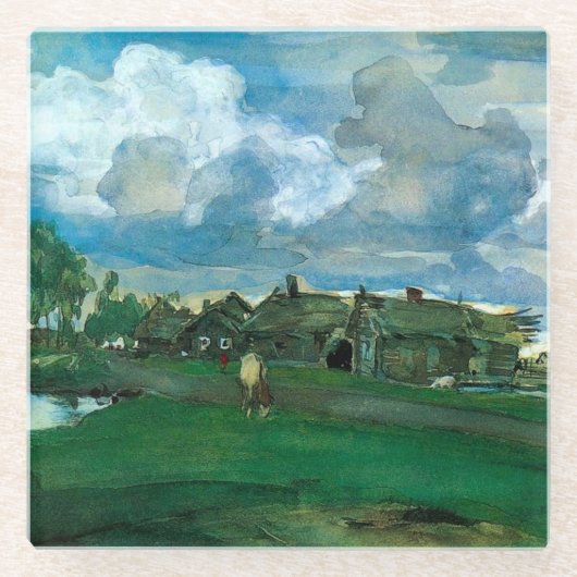 Russisches Dorf Valentin Serov Glasuntersetzer (Vorderseite)