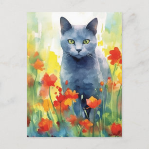 Russisches Feld für die Blaue Katze Blume Postkarte