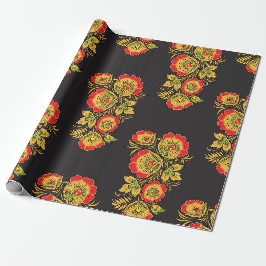 Russisches Hohloma-Wrackpapier Geschenkpapier (Ungerollt)