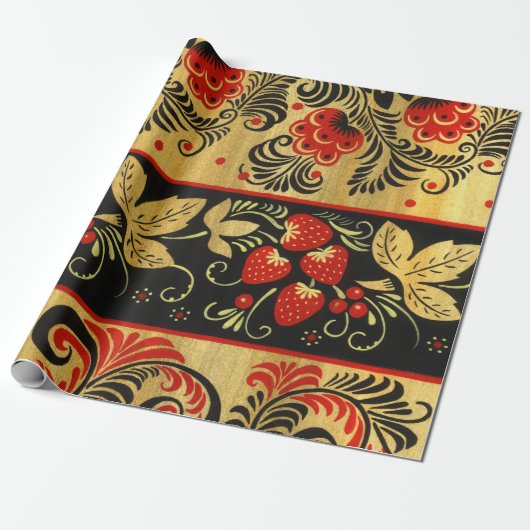 Russisches Hohloma-Wrackpapier Geschenkpapier (Ungerollt)