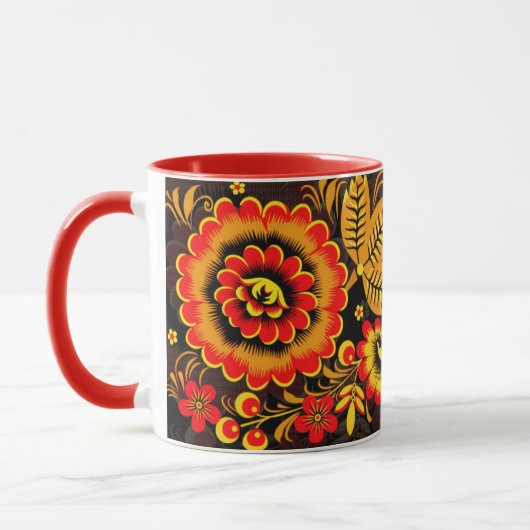 Russisches Khokhloma Muster Schwarz Roter Botanisc Tasse (Links)