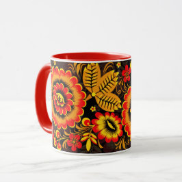 Russisches Khokhloma Muster Schwarz Roter Botanisc Tasse