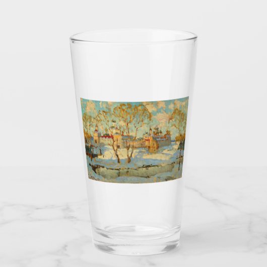 Russisches Kloster im Winterschnee Glas (Vorderseite)
