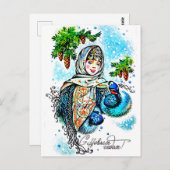 Russisches Mädchen wünscht Ihnen ein glückliches n Postkarte (Vorne/Hinten)
