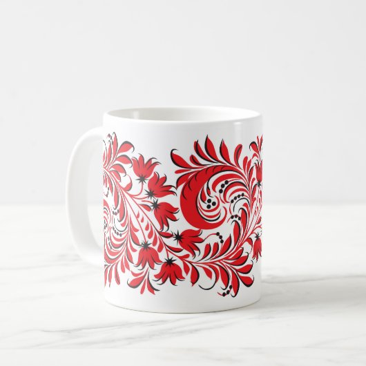 Russisches nationales Muster-Tassenrot Kaffeetasse (Vorderseite Links)
