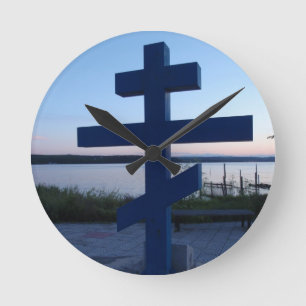 Russisches Orthodoxes Kreuz Runde Wanduhr