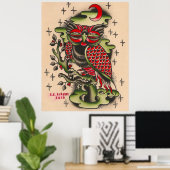 Russisches Owl Tattoo Design Poster (Heimbüro)