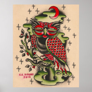 Russisches Owl Tattoo Design Poster