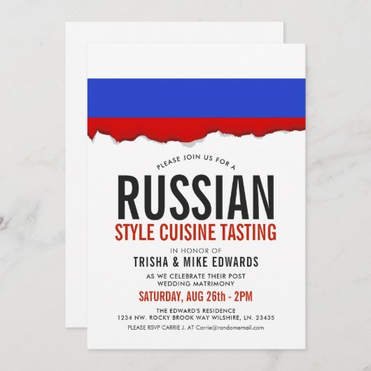Russisches Party-Flaggen-Weiß des Cuisine-| lädt Einladung (Vorne/Hinten)