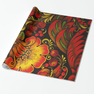 Russisches Vintage-Fine-Khokhloma-Blumenmuster Geschenkpapier