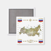 Russland Karte + Flaggen Magnet (Vorderseite/Rückseite)