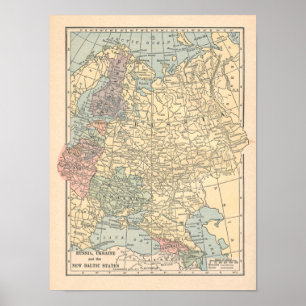Russland Ukraine Vintage 1923 Karten Druck Poster