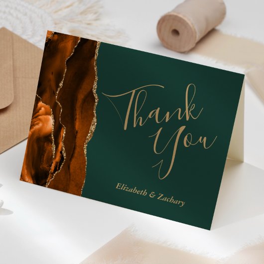Rust Agate Gold Smarald Green Wedding Vielen Dank Karte